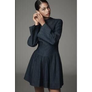 Anthropologie Porridge Long-Sleeve Denim Drop-Waist Mini Dress Size M